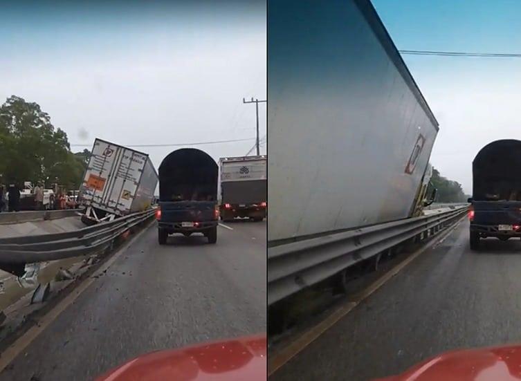 Se sale tráiler de la Cárdenas-Villahermosa y termina en la cuneta