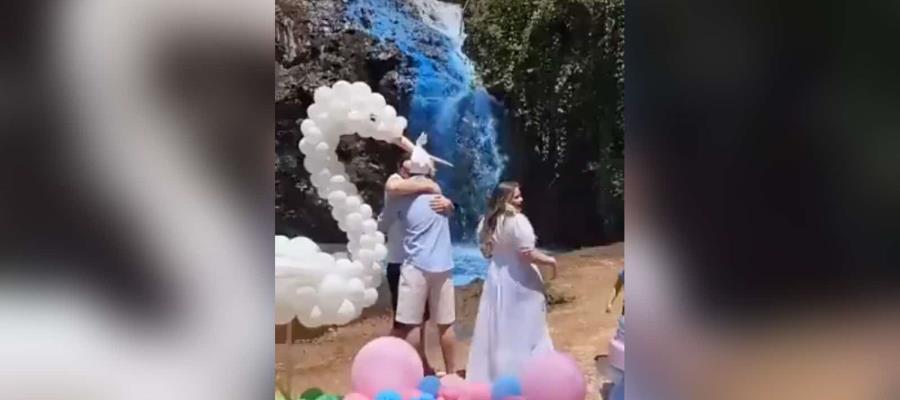 Tiñen y contaminan cascada en Brasil para hacer revelación de sexo Tiñen y contaminan cascada en Brasil para hacer revelación de sexo