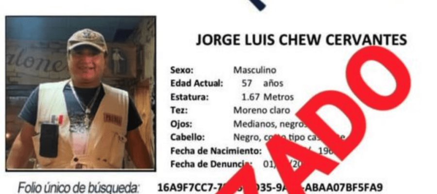 Localizan con vida al reportero Jorge Luis Chew tras reporte de desaparición