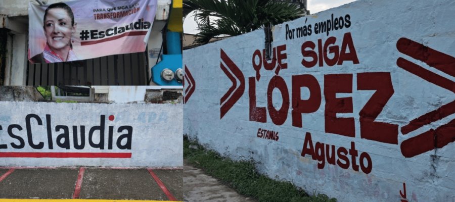 ¡Chocan Adán Augusto y Sheinbaum en Tabasco! con bardas, lonas y espectaculares