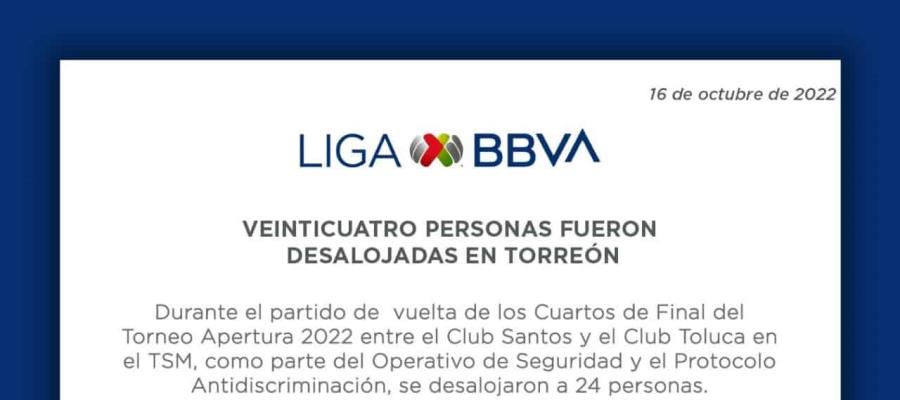 Liga MX desaloja a 24 por violencia y el grito discriminatorio en Estadio de Santos