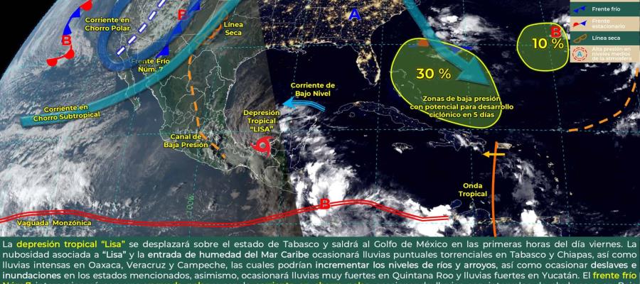 Suspenden clases este viernes en Tabasco, por paso de “Lisa”