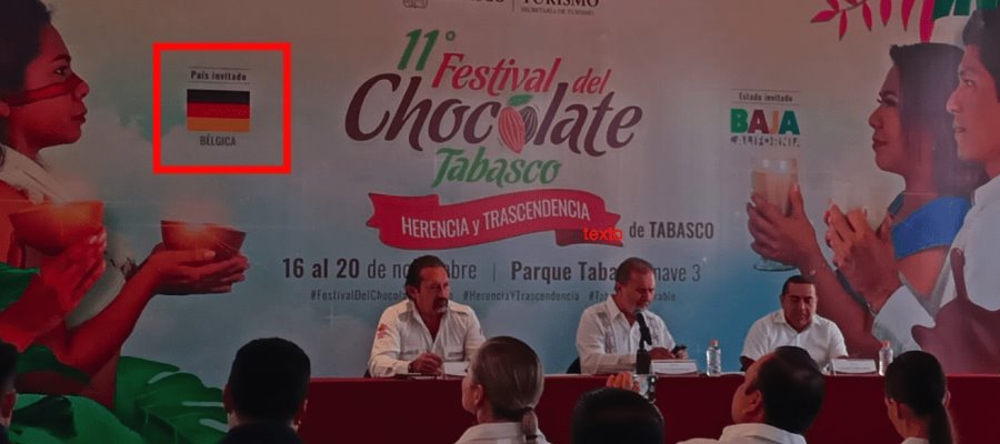 Confunden bandera de Bélgica con la de Alemania en presentación del Festival del Chocolate
