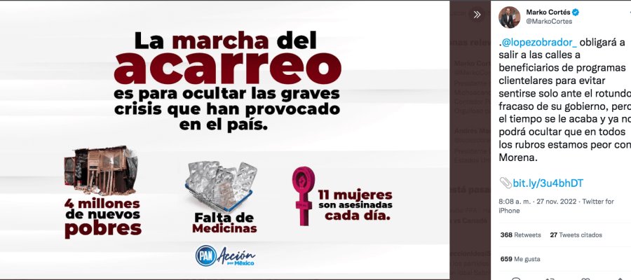 Marcha del acarreo clientelar es para ocultar el fracaso de un gobierno: PAN