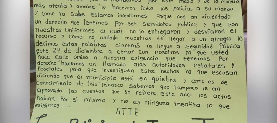 “No llegue a cenar con nosotros el 24”, piden policías de Jalapa al alcalde ante falta del pago de uniformes