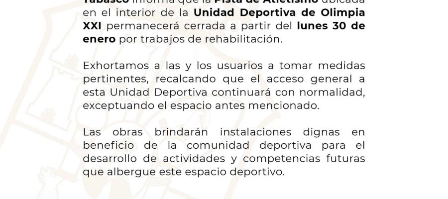 Cierran pista de atletismo de Olimpia XXI por rehabilitación para juegos Conade