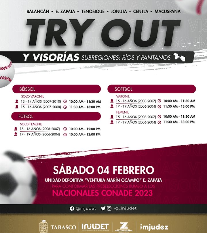 Injudet anuncia visoreos en Emiliano Zapata para beisbol, softbol y futbol