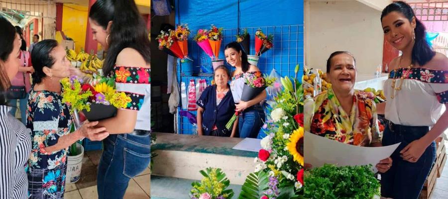 Recorre mercado de Cunduacán futura embajadora, Alejandra Castro