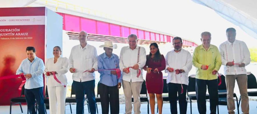 Con poemas de Benedetti, Gorostiza y Carlos Pellicer inaugura Merino y Adán Augusto puente Quintín Arauz