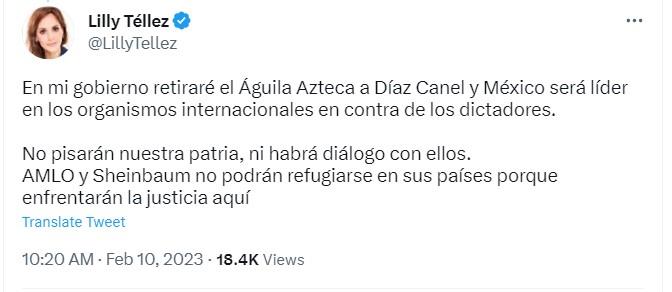 Retiraré el Águila Azteca al presidente de Cuba: Lilly Téllez