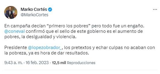 “Es hora de dar resultados”: Marko Cortés a AMLO, por aumento de pobreza