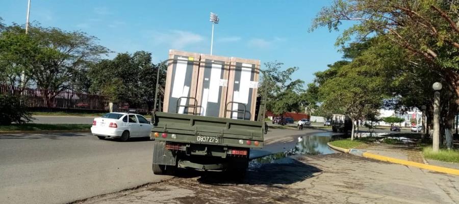 Sedena reubica enseres almacenados en Parque Tabasco ante adecuaciones por Feria