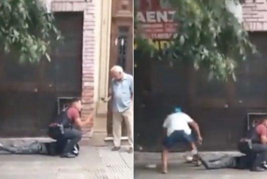 ¡Ladrón que roba a ladrón! Hombre le “arranca” los zapatos a delincuente mientras era detenido