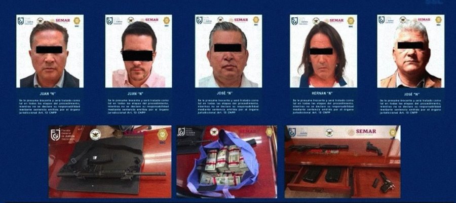 Aseguran a 5 personas, armas, dinero y droga en financiera de la CDMX