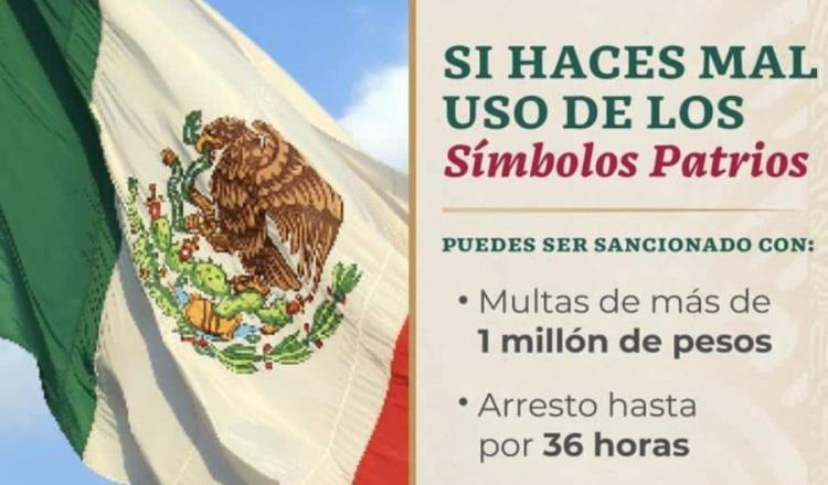 Multas de hasta 1 mdp por mal uso de símbolos patrios: Segob Multas de hasta 1 mdp por mal uso de símbolos patrios: Segob