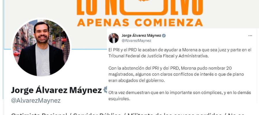 Máynez acusa al PRI y PRD de complicidad en aval de magistrados del TFJA Máynez acusa al PRI y PRD de complicidad en aval de magistrados del TFJA