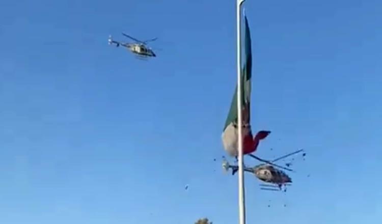 Helicóptero militar corta accidentalmente bandera de México en Campo Militar 1-A