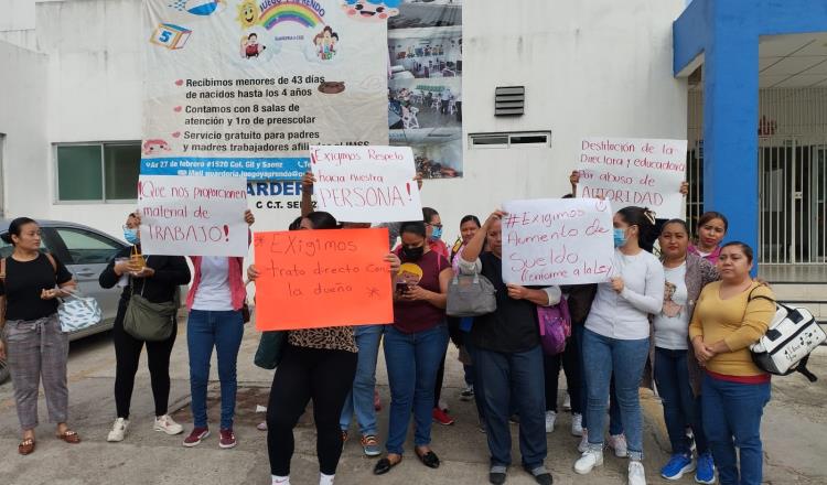 Protestan trabajadoras de guardería; piden aumento salarial y denuncian malos tratos