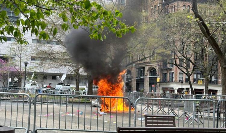 Se prende fuego frente al tribunal de Nueva York donde se llevaba a cabo juicio de Trump