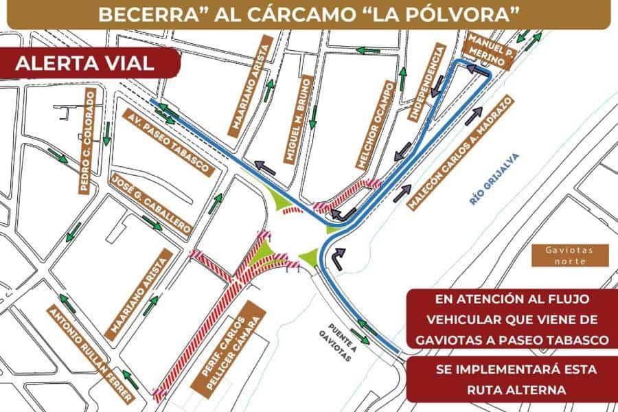 Anuncian ruta alterna para agilizar flujo vial de automovilistas provenientes de Gaviotas hacia Paseo Tabasco