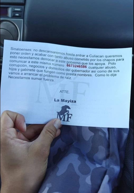 La Mayiza lanza volantes contra Los Chapitos y gobernador de Sinaloa