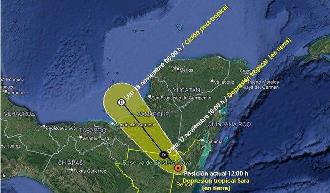 Sara se degrada a depresión tropical; provocará lluvias en 5 estados