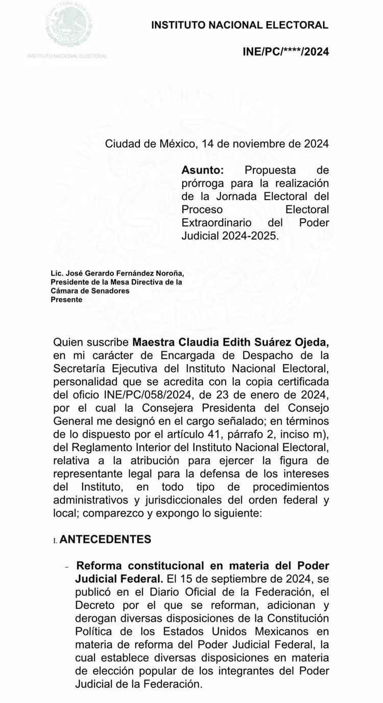 INE pide aplazar elección judicial a octubre de 2025