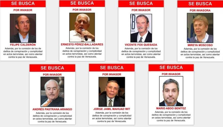 Se buscan por invasores a Calderón, Fox y otros en Venezuela