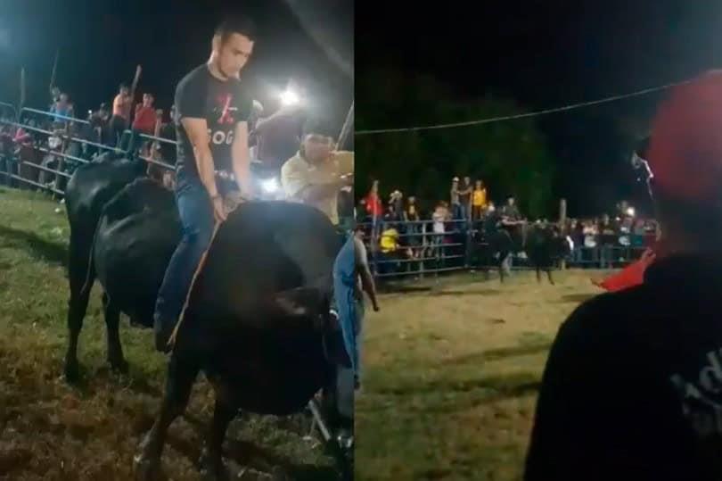 Joven es “noqueado” montando un toro en la feria Pomposú, Jalpa de Méndez