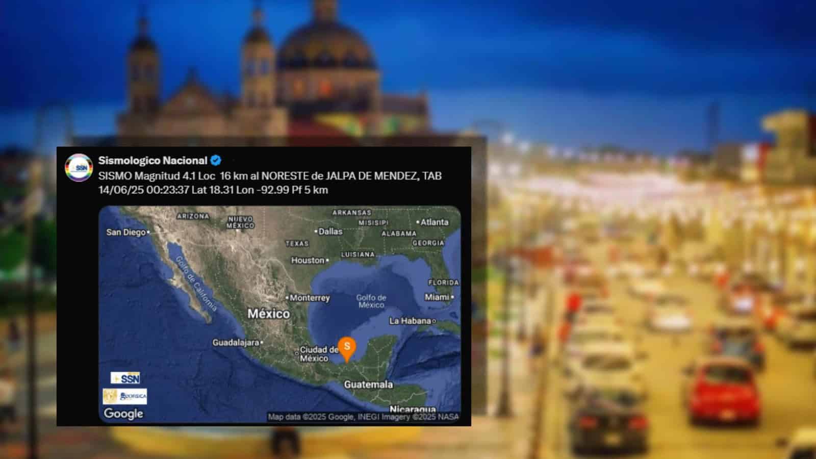 Se registra sismo en Jalpa de Méndez la madrugada de este sábado