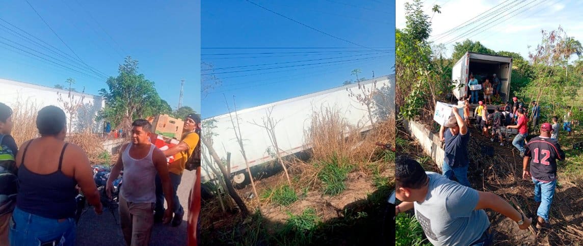 Rapiñan tráiler accidentado sobre la Villahermosa-Macuspana