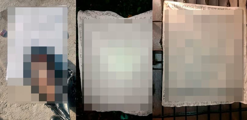 Dejan narcomantas y cabeza de cerdo en rancherías de Comalcalco