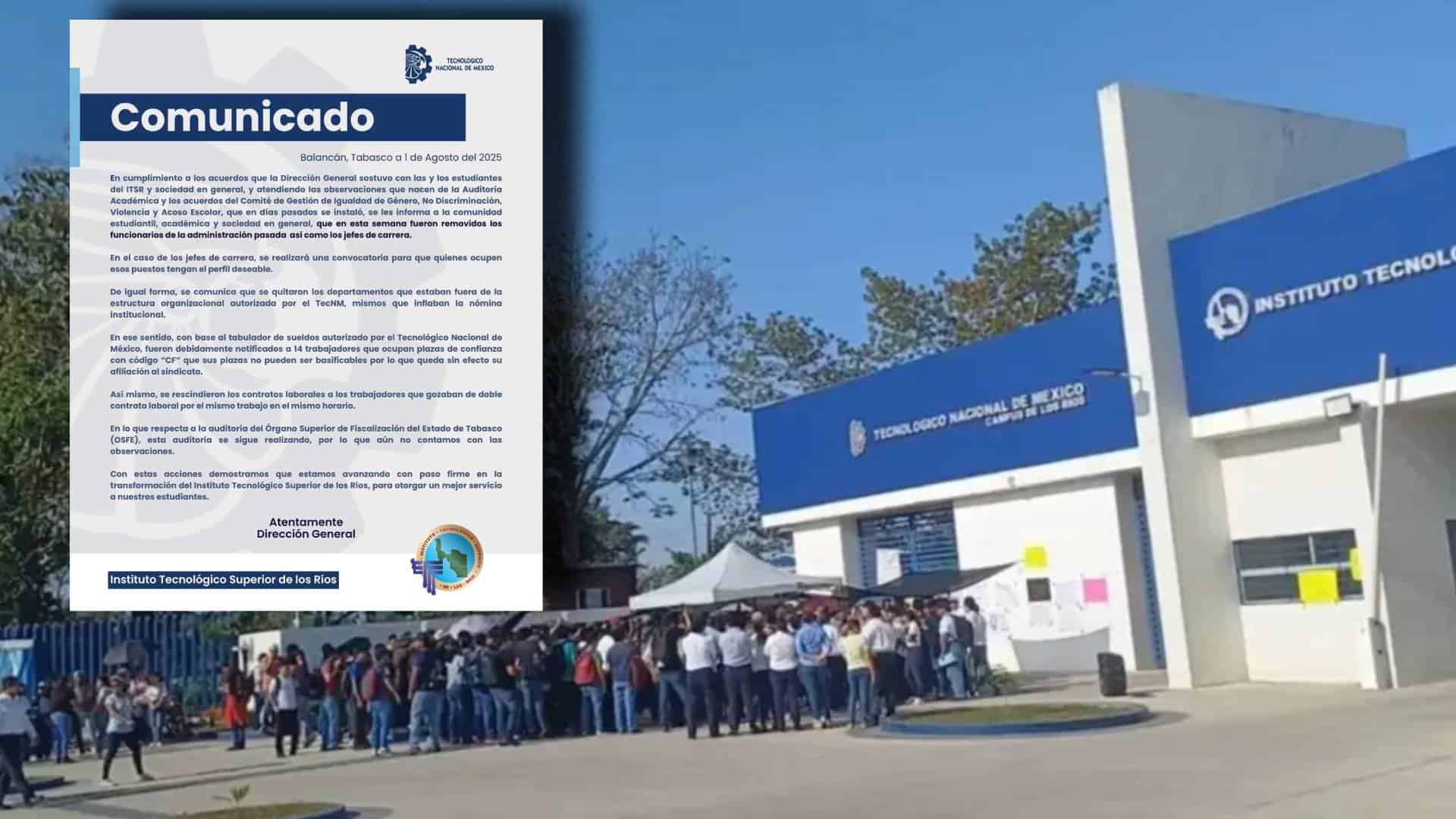 Remueven a funcionarios y quitan doble contrato a trabajadores del TEC de los Ríos