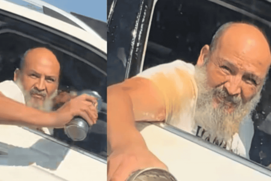 ‘Lord Café’ intenta aventar su bebida a otro conductor, pero sale mal