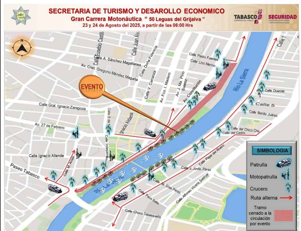 Anuncia gobierno cierres viales sobre malecones de Villahermosa por evento de motonáutica