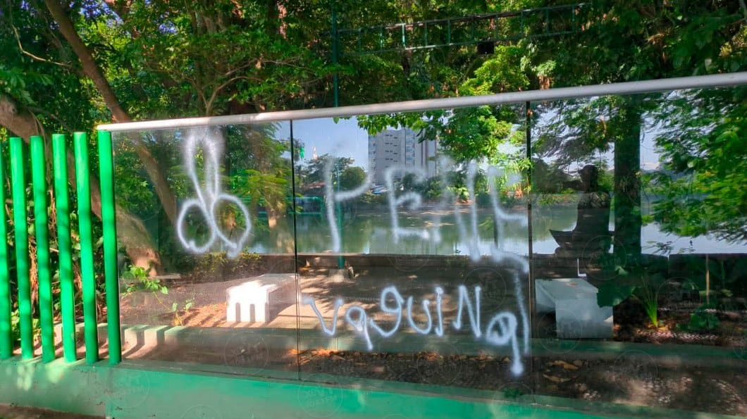 Realizan pintas con aerosol en cristal del parque Museo La Venta