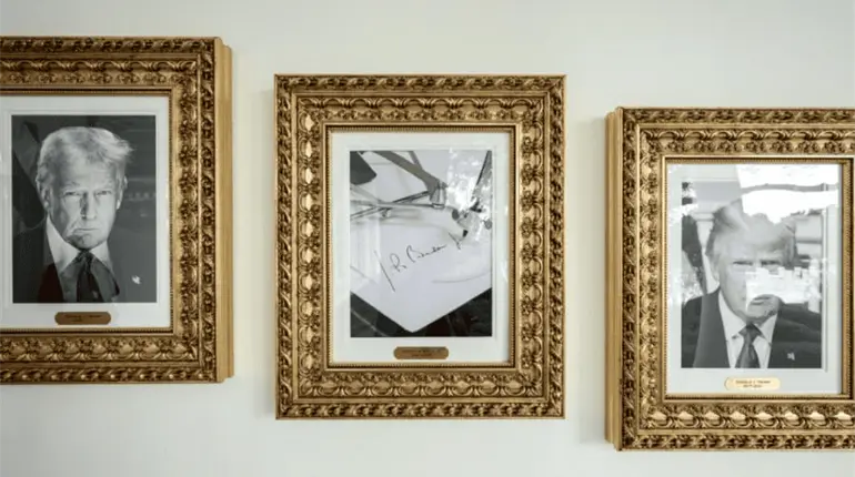 Trump cambia retrato de Biden en la Casa Blanca y pone imagen de una pluma automática