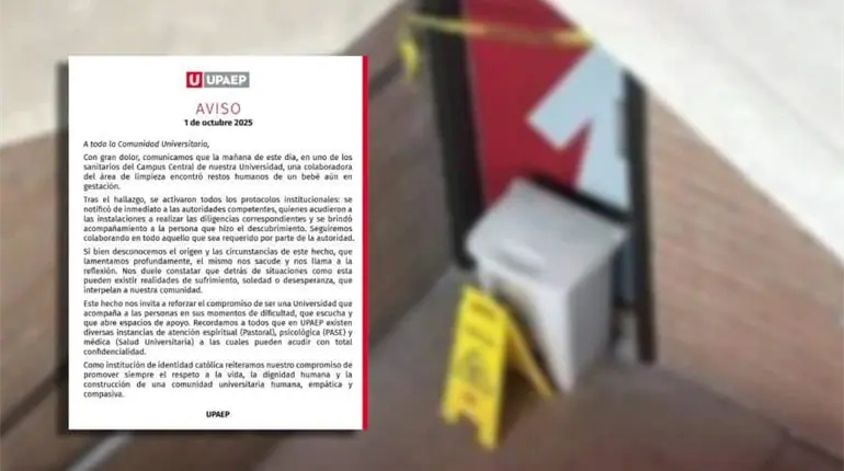 Localizan feto en baños de universidad privada de Puebla