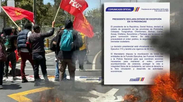 Noboa declara estado de excepción por protestas tras fin de subsidio al diésel