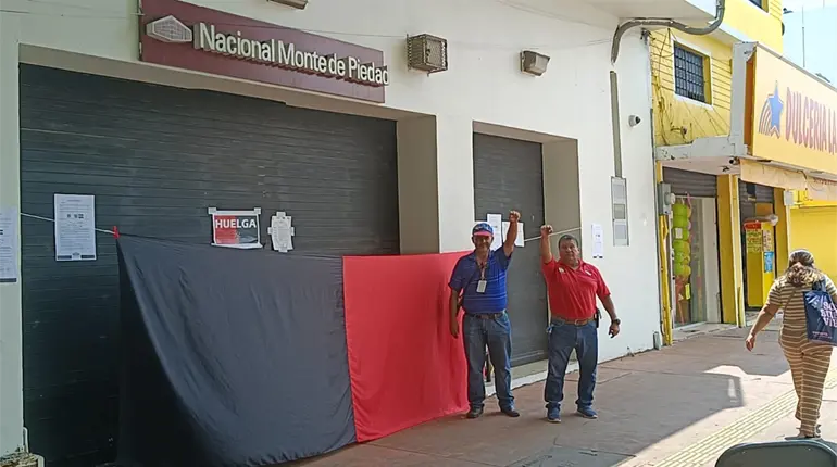 Trabajadores del Monte de Piedad en Tabasco se suman a la huelga nacional