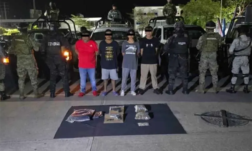 SSPC y FIRT Olmeca detienen a 4 personas por presuntos delitos contra la salud y portación de armas