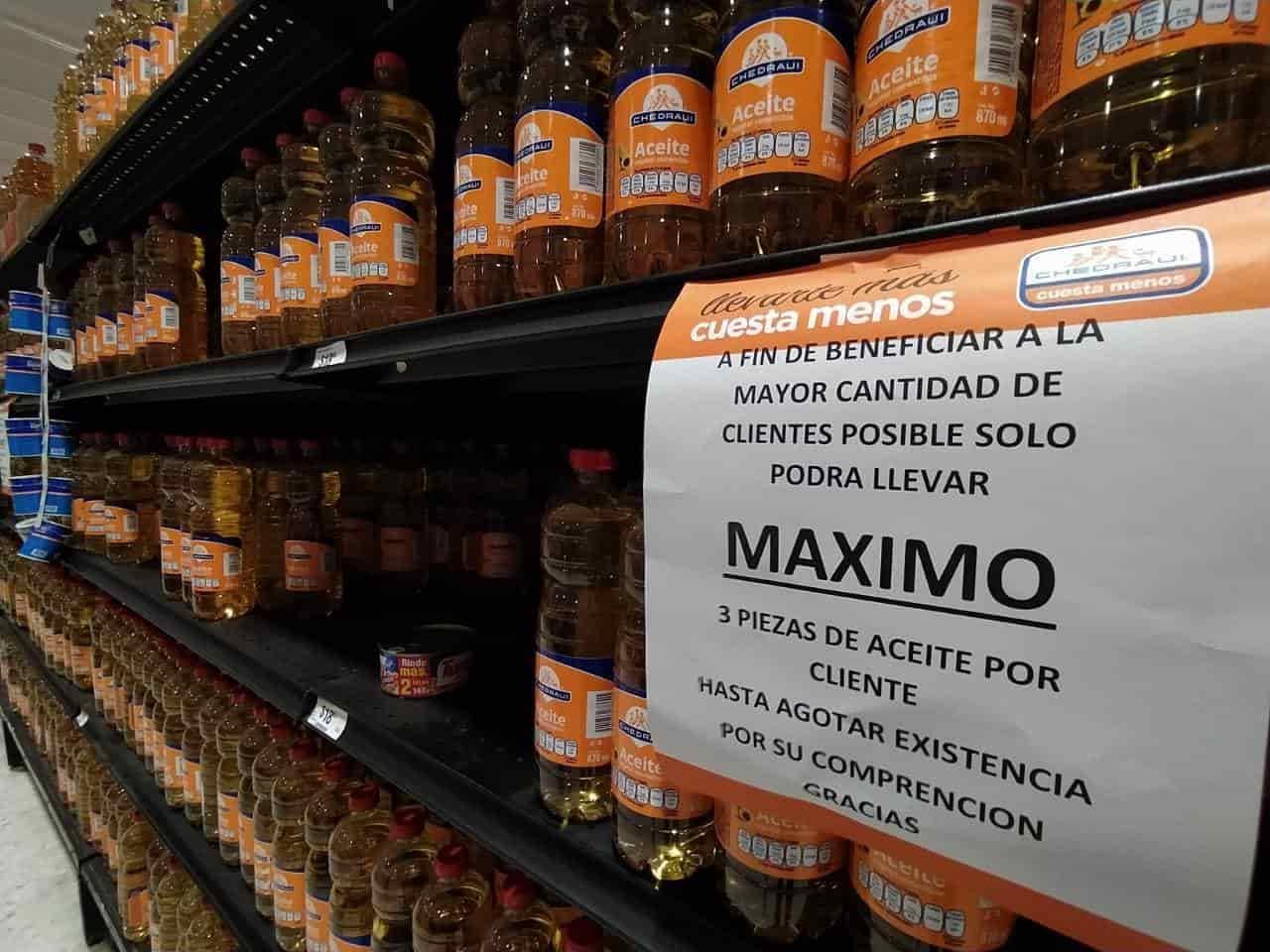 Restringen compra de frijol, aceite, azúcar y arroz en supermercados