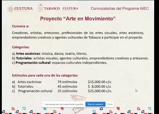 Presentan proyecto “Arte en Movimiento” en apoyo del gremio cultural de Tabasco Presentan proyecto “Arte en Movimiento” en apoyo del gremio cultural de Tabasco
