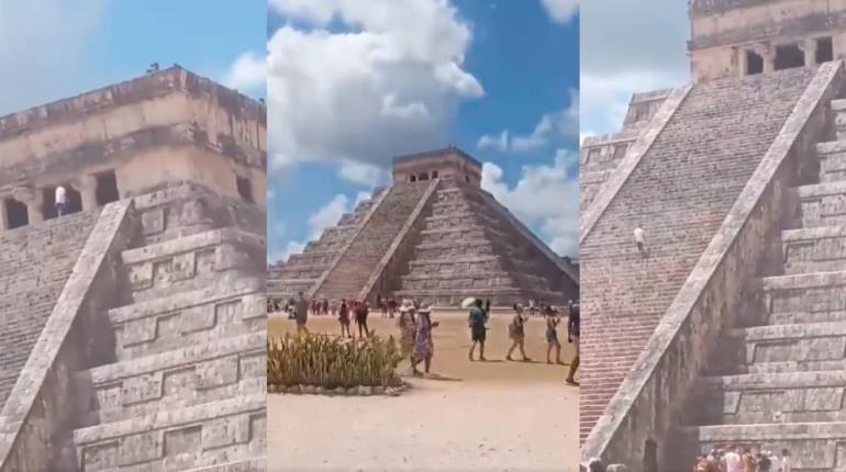 ¡Y otra vez! Turista sube a pirámide de Chichén Itzá, en Yucatán