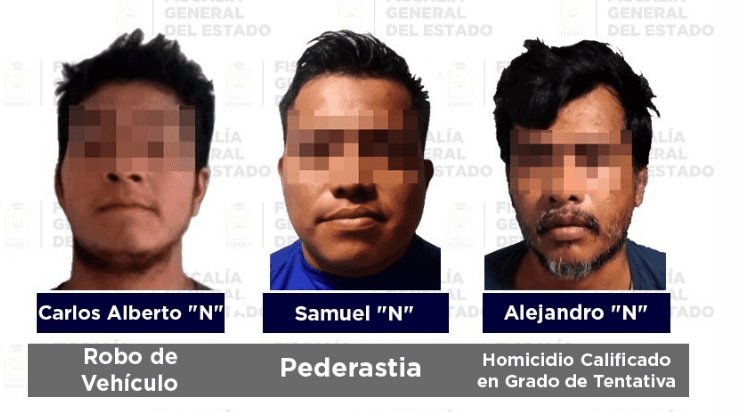 Aprehende FGE a 5 personas por homicidio, robo de vehículo y delitos sexuales