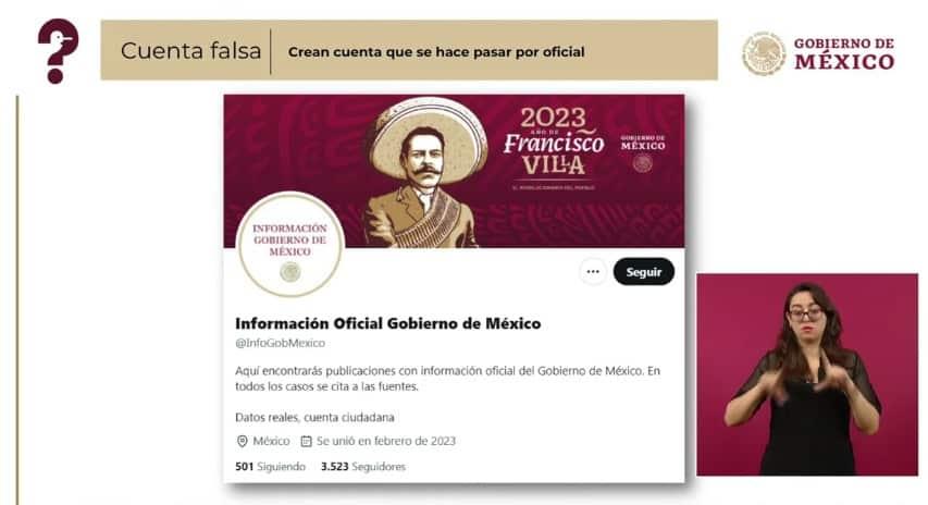 Alerta Vilchis sobre cuenta falsa de Twitter, que usurpa identidad del Gobierno de México