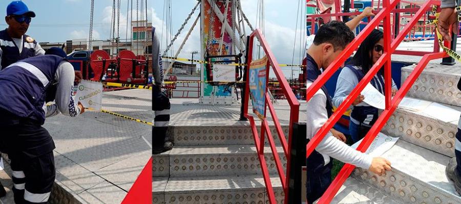 Clausura Ayuntamiento de Comalcalco juego mecánico Sky Flyer, tras incidente