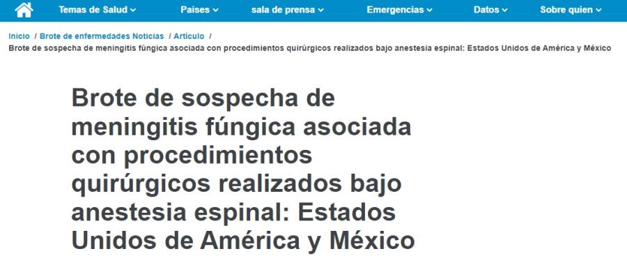 Pide OMS estar alerta ante brotes de meningitis fúngica en Estados Unidos y México