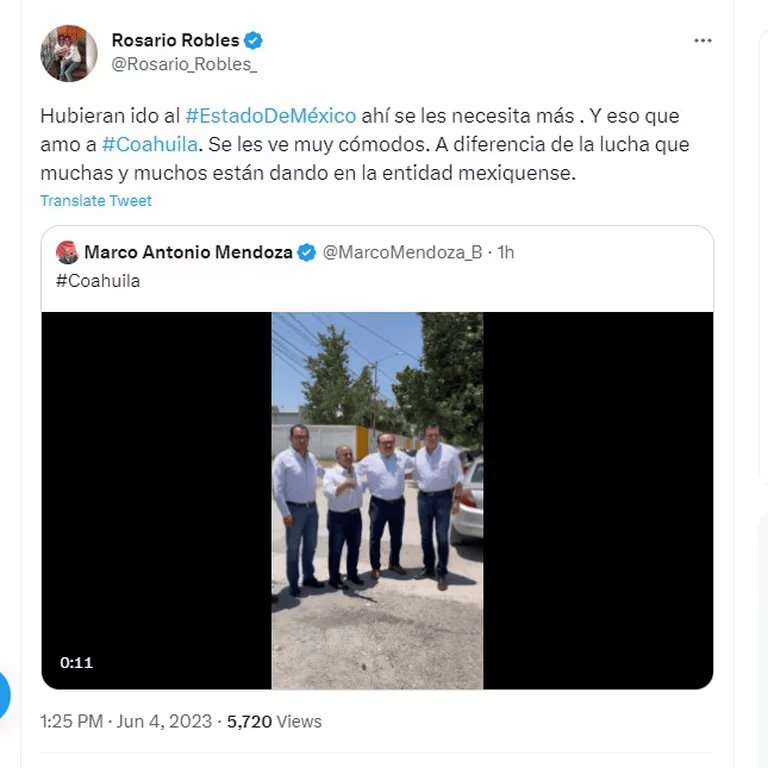 Rosario Robles critica a priistas y panistas por ir a apoyar en Coahuila, en vez del Edomex, "donde se necesitaba más"