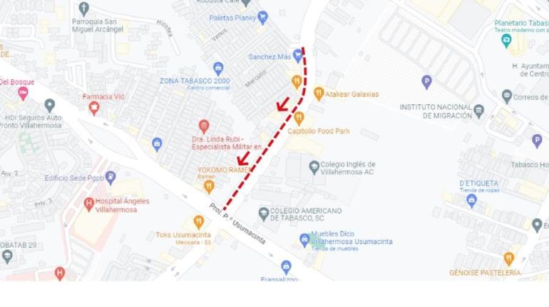 Cierran carril de prolongación de 27 de Febrero en Villahermosa, hasta el 11 de junio